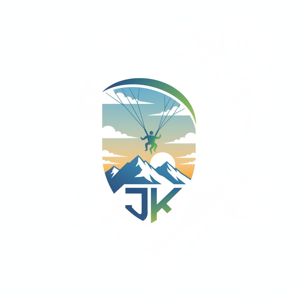 Skydiver with Parachute Over Mountain Range Sunset**